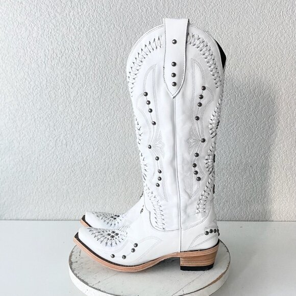 Lane COSSETTE Womens White Cowboy Boots 6.5 Western Cowgirl Mid Calf Pointed Toe - Picture 4 of 11